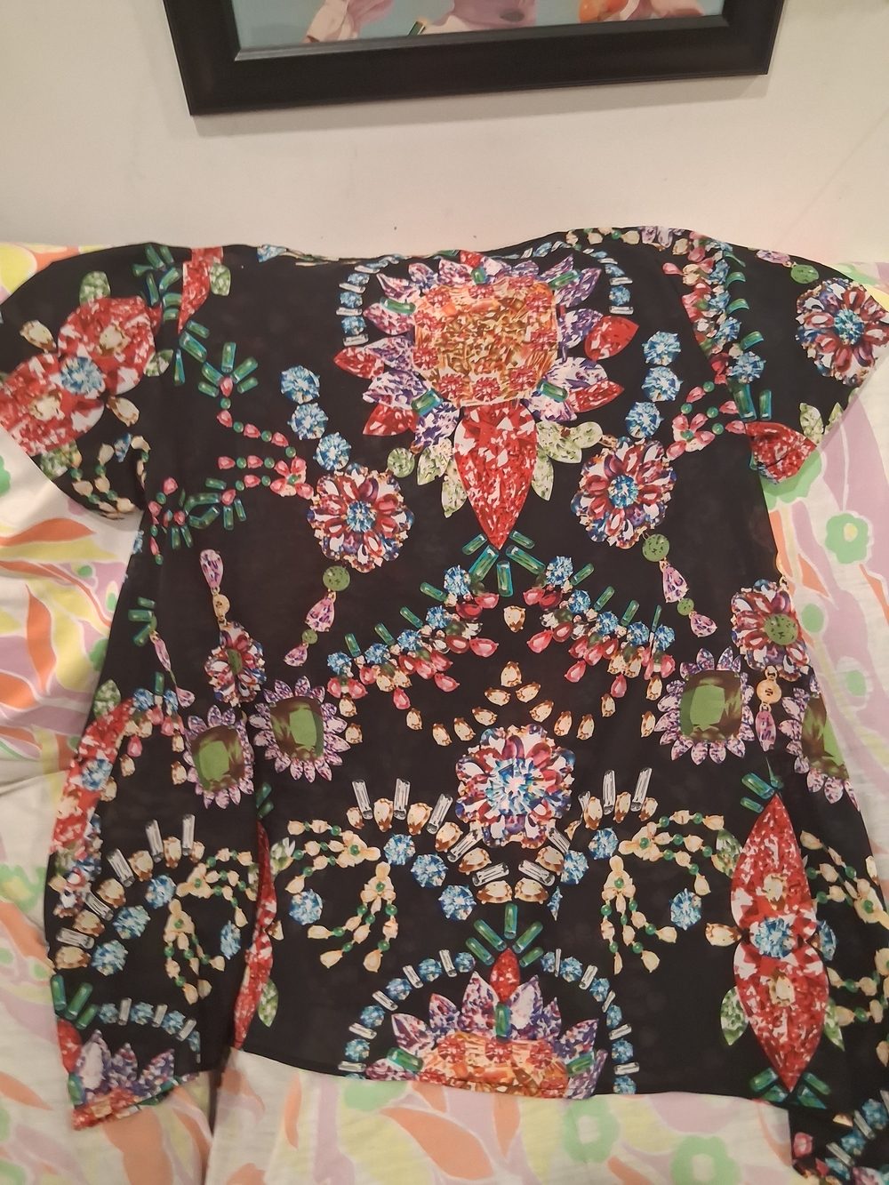 Black Floral Gem Print Blouse